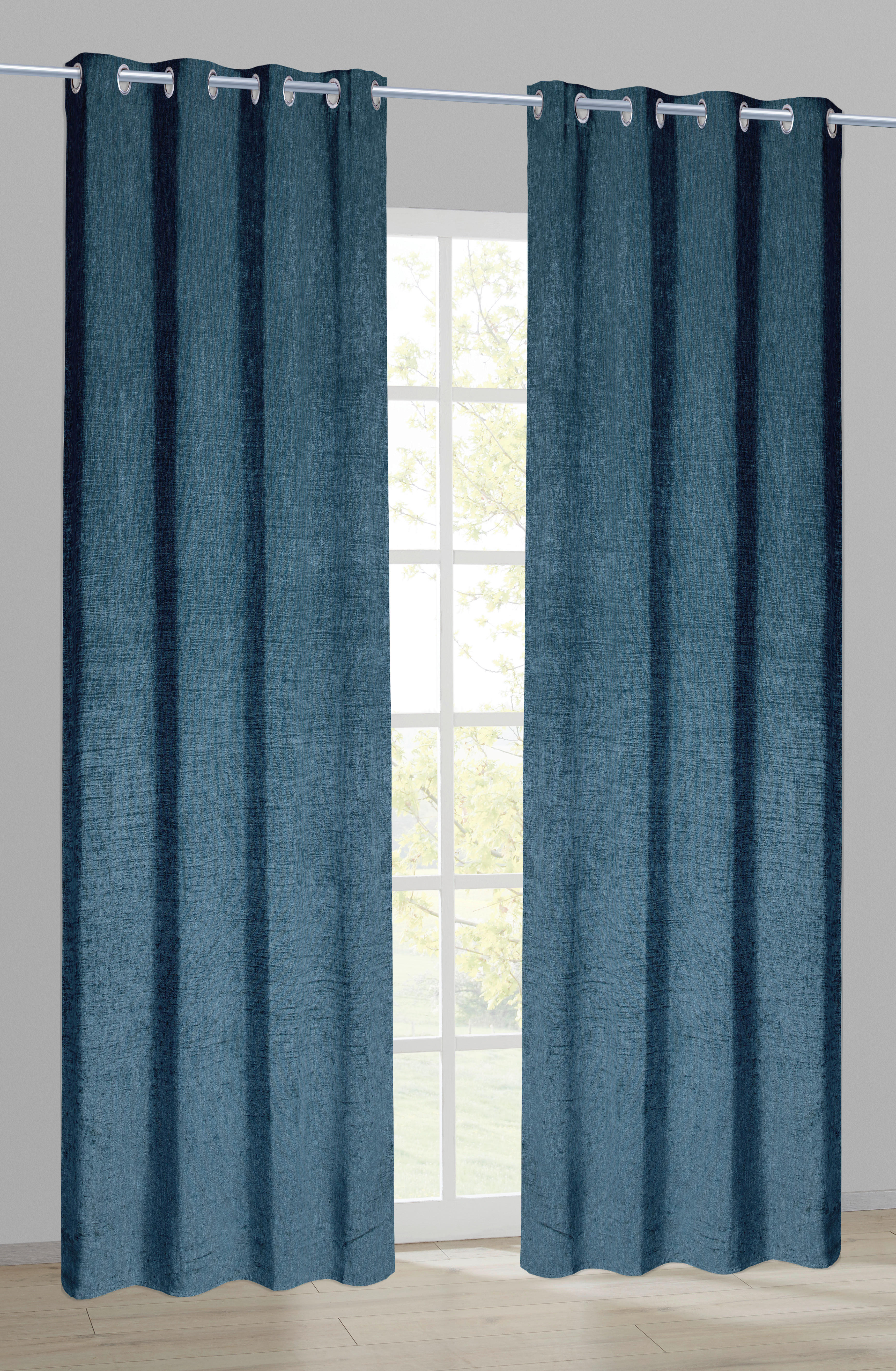 Ösenvorhang Chenille blau B/L: ca. 140x245 cm günstig online kaufen