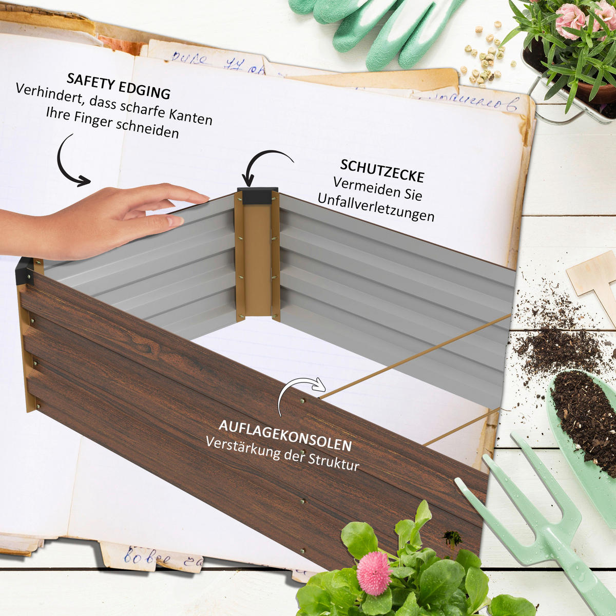 Outsunny Hochbeet braun Stahl B/H/L: ca. 60x30x240 cm Hochbeet - braun (240,00/60,00/30,00cm) - Outsunny