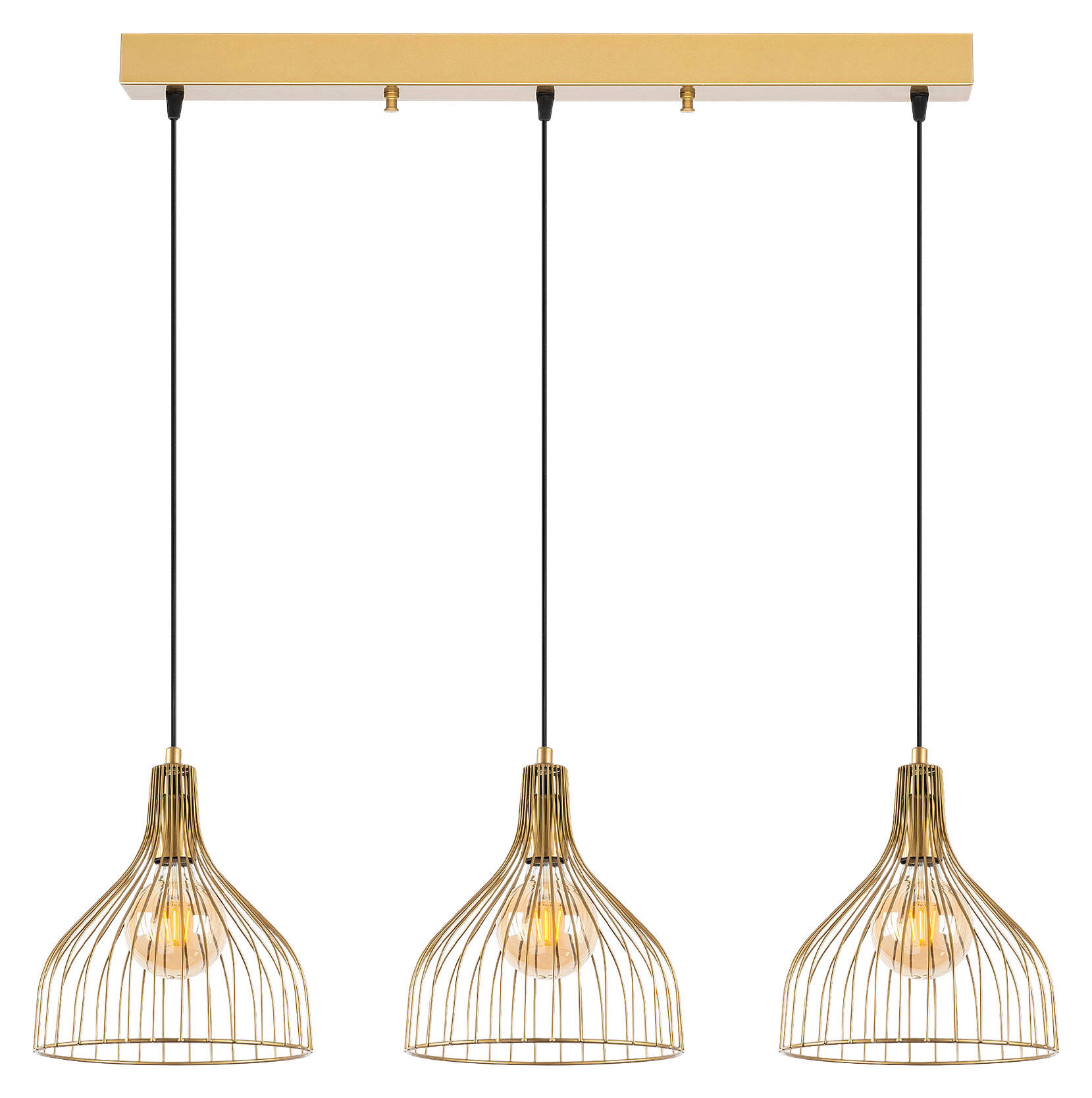 Opviq Pendelleuchte gold B/H/T/L: ca. 25x121x25x94 cm E27 3 Brennstellen Cafu - gold (94,00/25,00/121,00cm) - Opviq