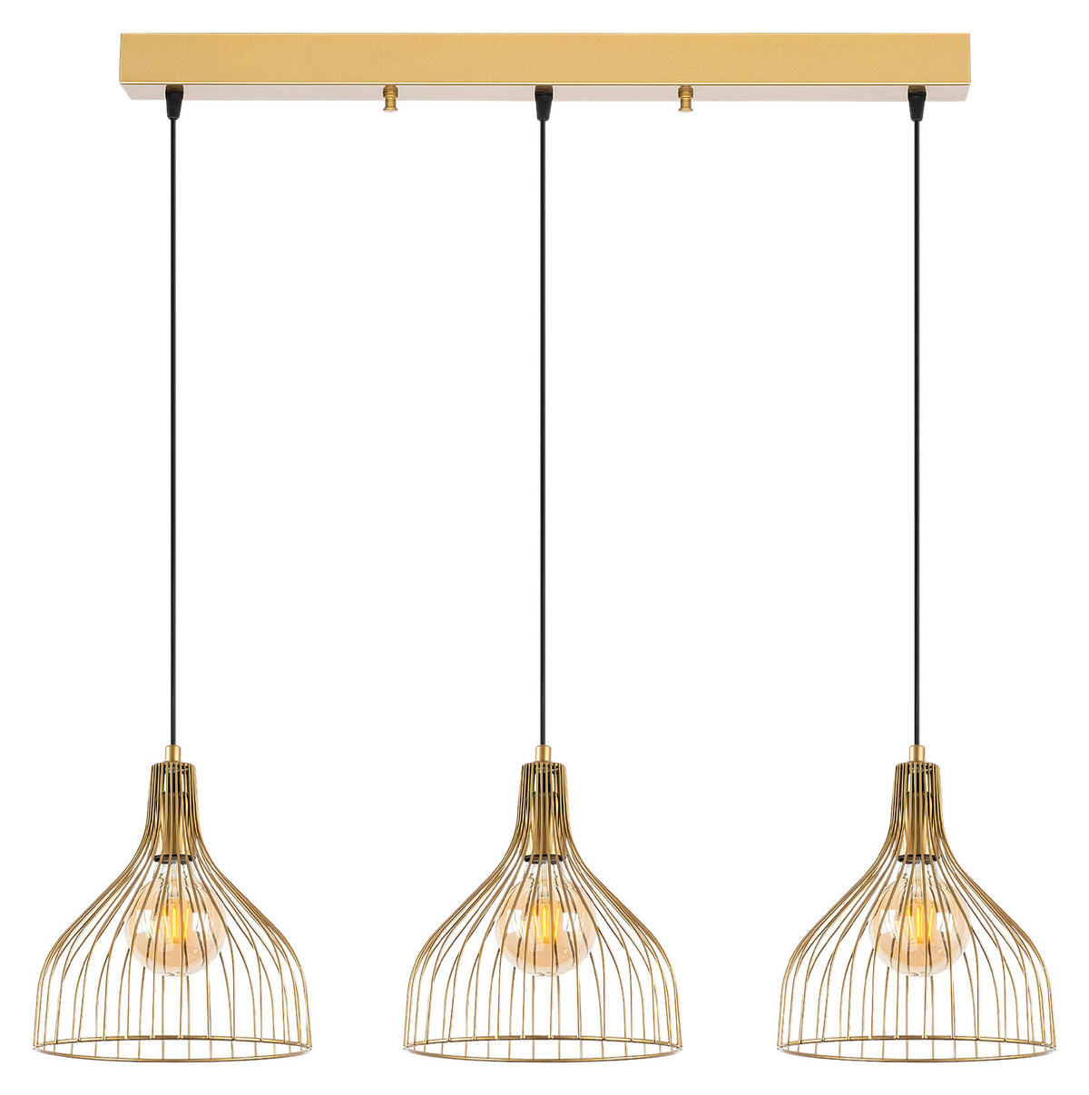 Opviq Pendelleuchte gold B/H/T/L: ca. 25x121x25x94 cm E27 3 Brennstellen Cafu - gold (94,00/25,00/121,00cm) - Opviq