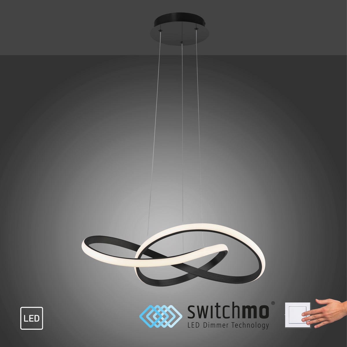 Just Light LED-Pendelleuchte MARIA 15402-18 schwarz Aluminium Gummi H/D: ca. 120x57 cm 1.0 Brennstellen MARIA - schwarz (57,00/120,00cm) - Just Light