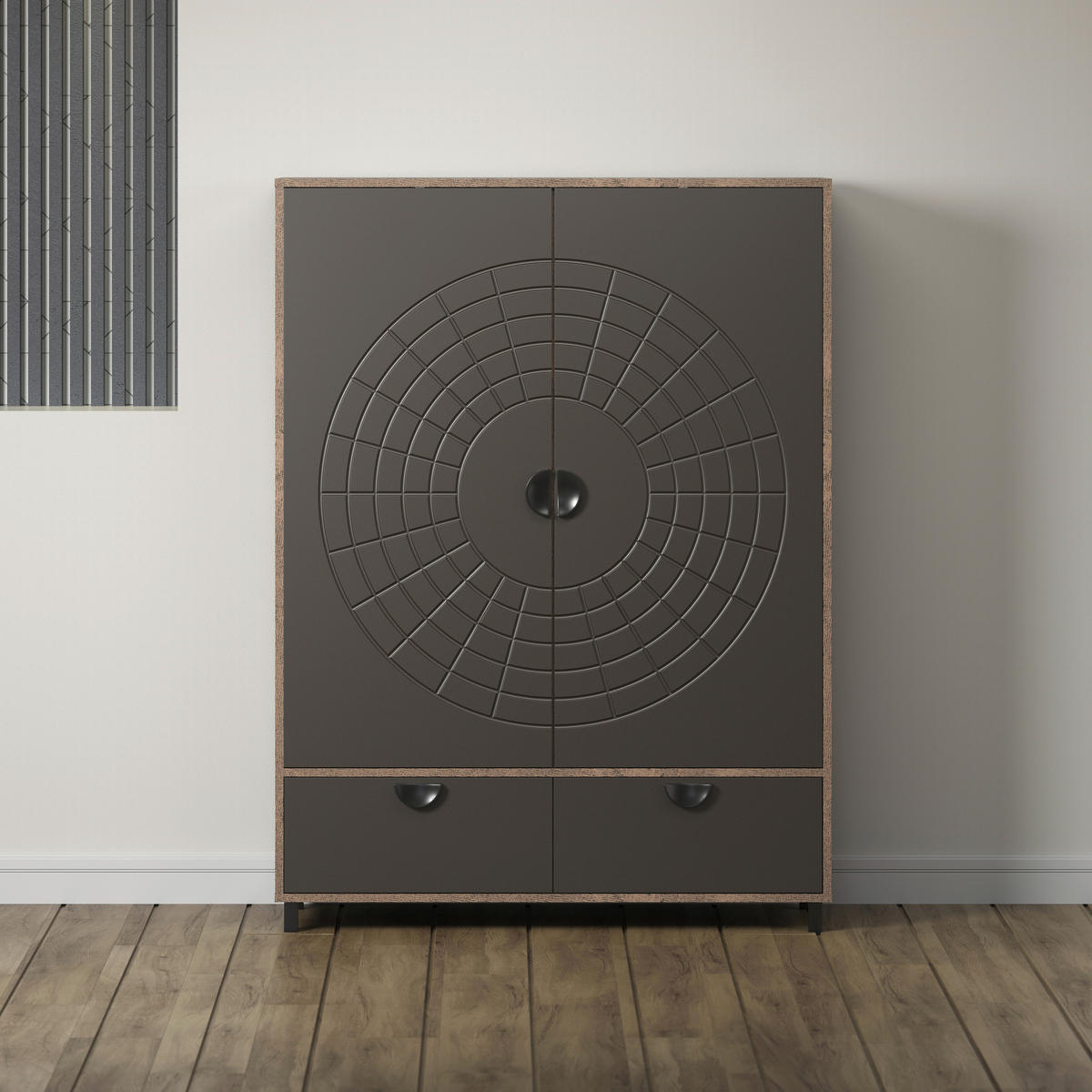 Highboard Fusion Eiche dunkel Nachbildung bronze Optik B/H/T: ca. 120x163x42 cm Fusion - Eiche/bronze (120,00/163,00/42,00cm)