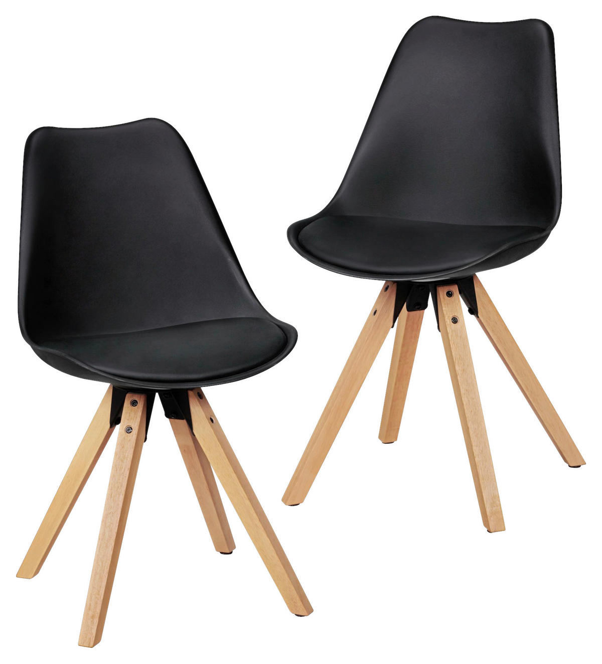 Stuhl 2er-Set schwarz schwarz natur Kunststoff Kunstleder Echtholz B/H/T: ca. 49x87x52 cm 2er-Set - natur/schwarz (49,00/87,00/52,00cm) - Wohnling