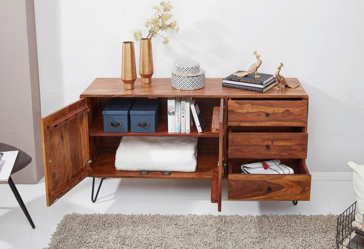 Sideboard schwarz lackiert natur beschichtet B/H/T: ca. 145x75x40 cm Sideboard - natur/schwarz (145,00/75,00/40,00cm) - Wohnling