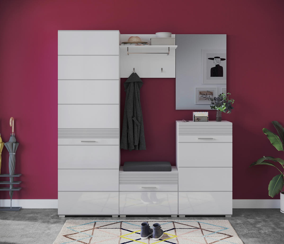 Garderobenschrank LINUS weiß weiß Hochglanz B/H/T: ca. 55x190x37 cm LINUS - weiß (55,00/190,00/37,00cm) - xonox.home