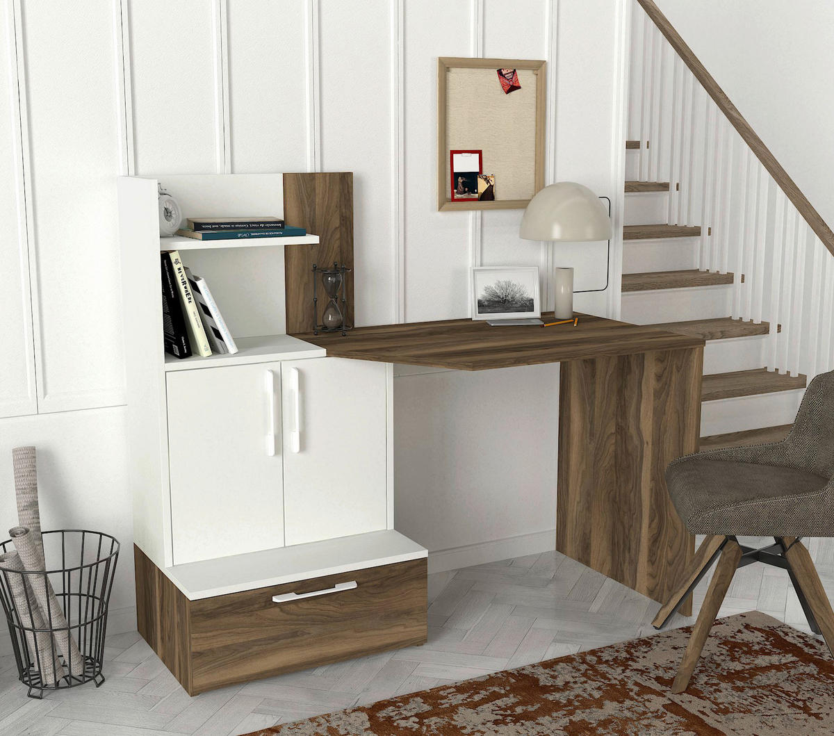 Schreibtisch Padora walnuss Nachbildung weiß B/H/T: ca. 131x115x60 cm Padora - weiß/walnuss (131,00/115,00/60,00cm) - moebel17