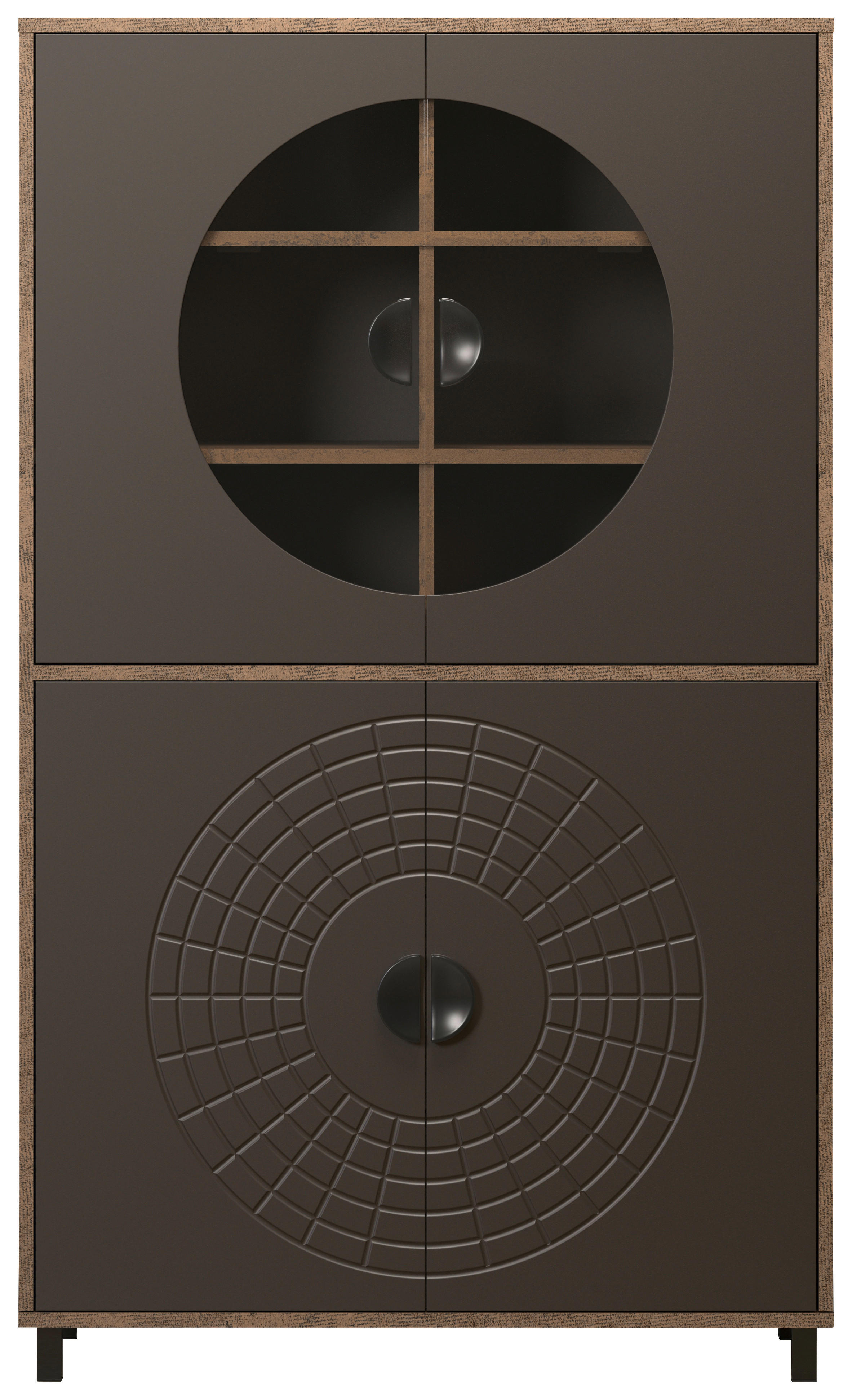 Highboardvitrine Fusion Eiche dunkel Nachbildung bronze Optik B/H/T: ca. 97x163x42 cm Fusion - Eiche/bronze (97,00/163,00/42,00cm)