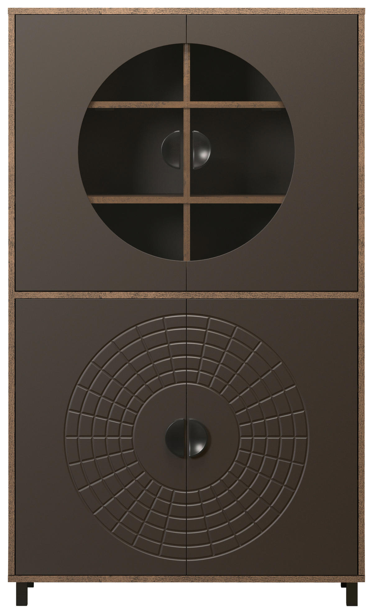 Highboardvitrine Fusion Eiche dunkel Nachbildung bronze Optik B/H/T: ca. 97x163x42 cm Fusion - Eiche/bronze (97,00/163,00/42,00cm)