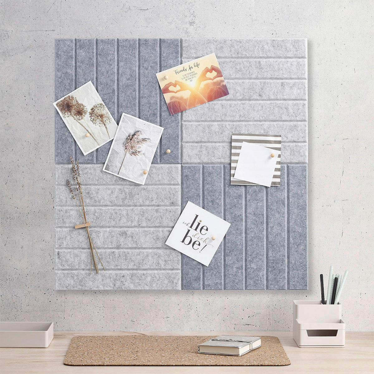 Zeller Pinboard-Set dunkelgrau Mittelgrau B/L: ca. 30x30 cm Pinboard-Set_4tlg. - dunkelgrau (30,00/30,00cm) - Zeller