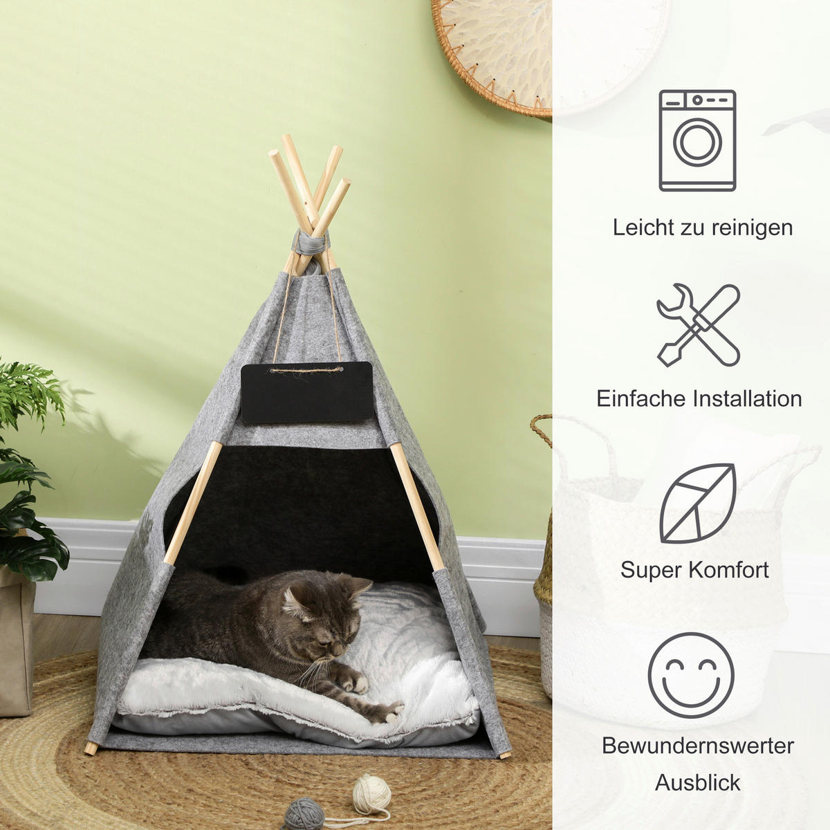 PawHut Haustierzelt m. weichem Kissen grau Polypropylen B/H/L: ca. 58x58x80 cm Haustierzelt - grau (80,00/58,00/58,00cm) - PawHut