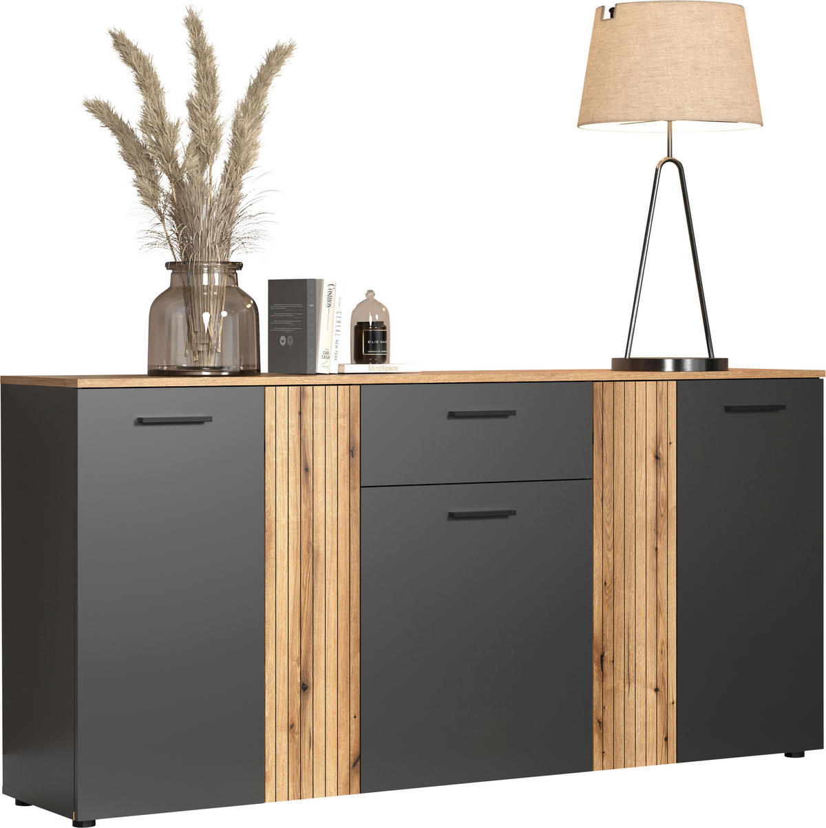 Kommode Esteban anthrazit Eiche Evoke Coast Nachbildung B/H/T: ca. 181x86x38 cm Esteban - Eiche/anthrazit (181,00/86,00/38,00cm)