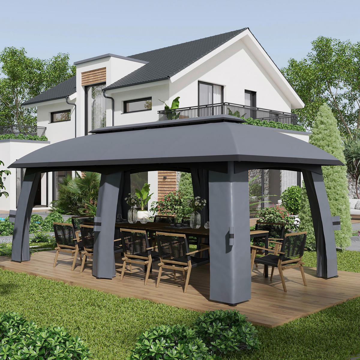 Outsunny Pavillon dunkelgrau Nylon B/H/L: ca. 600x278x300 cm Pavillon - dunkelgrau (300,00/600,00/278,00cm) - Outsunny