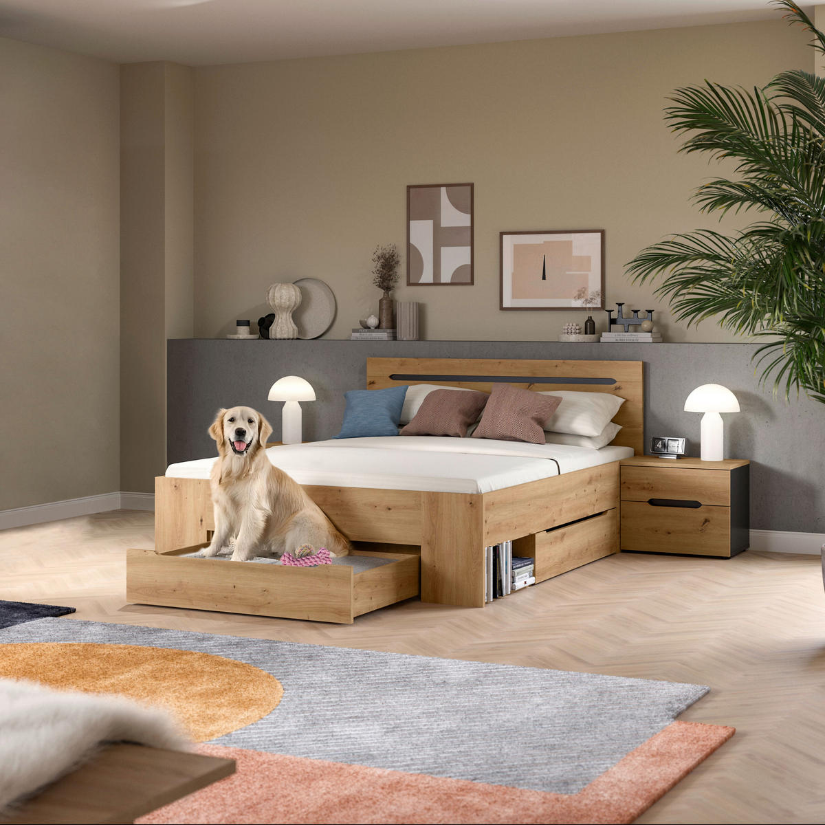 Schlafzimmer CANU, Set basaltgrau Artisan Nachbildung B/H/T: ca. 244x87x205 cm CANU, Set - basaltgrau (244,00/87,00/205,00cm) - xonox.home