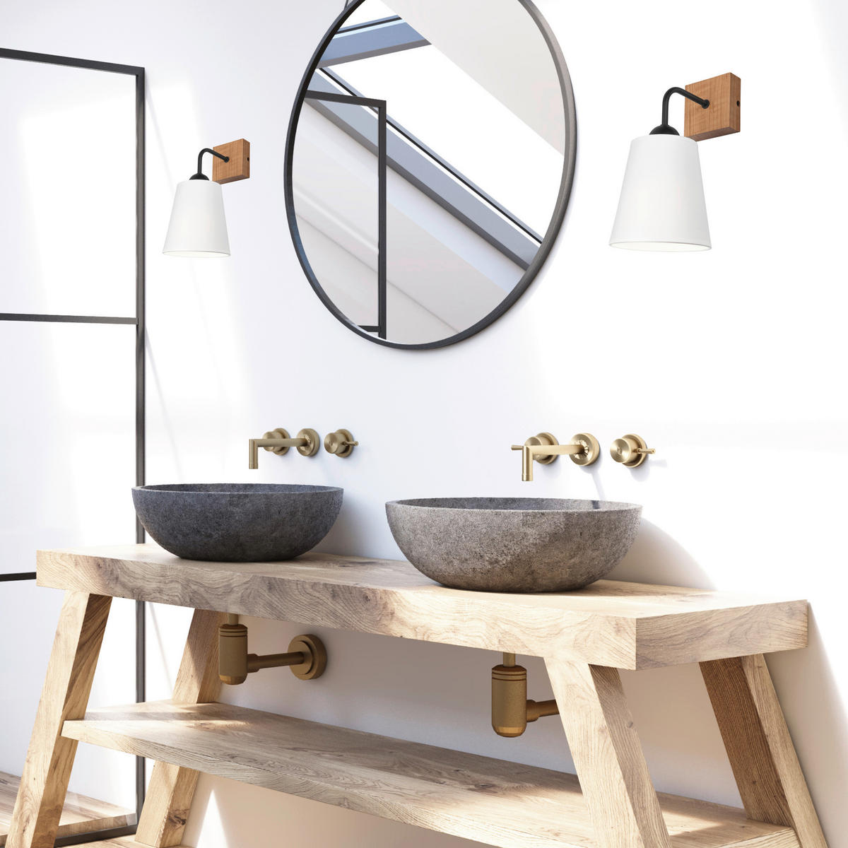 Lamkur Wandleuchte LULA 47614 Eiche weiß Holz Textil H/L: ca. 29x15 cm E27 1 Brennstellen Lula - Eiche/weiß (15,00cm) - Lamkur