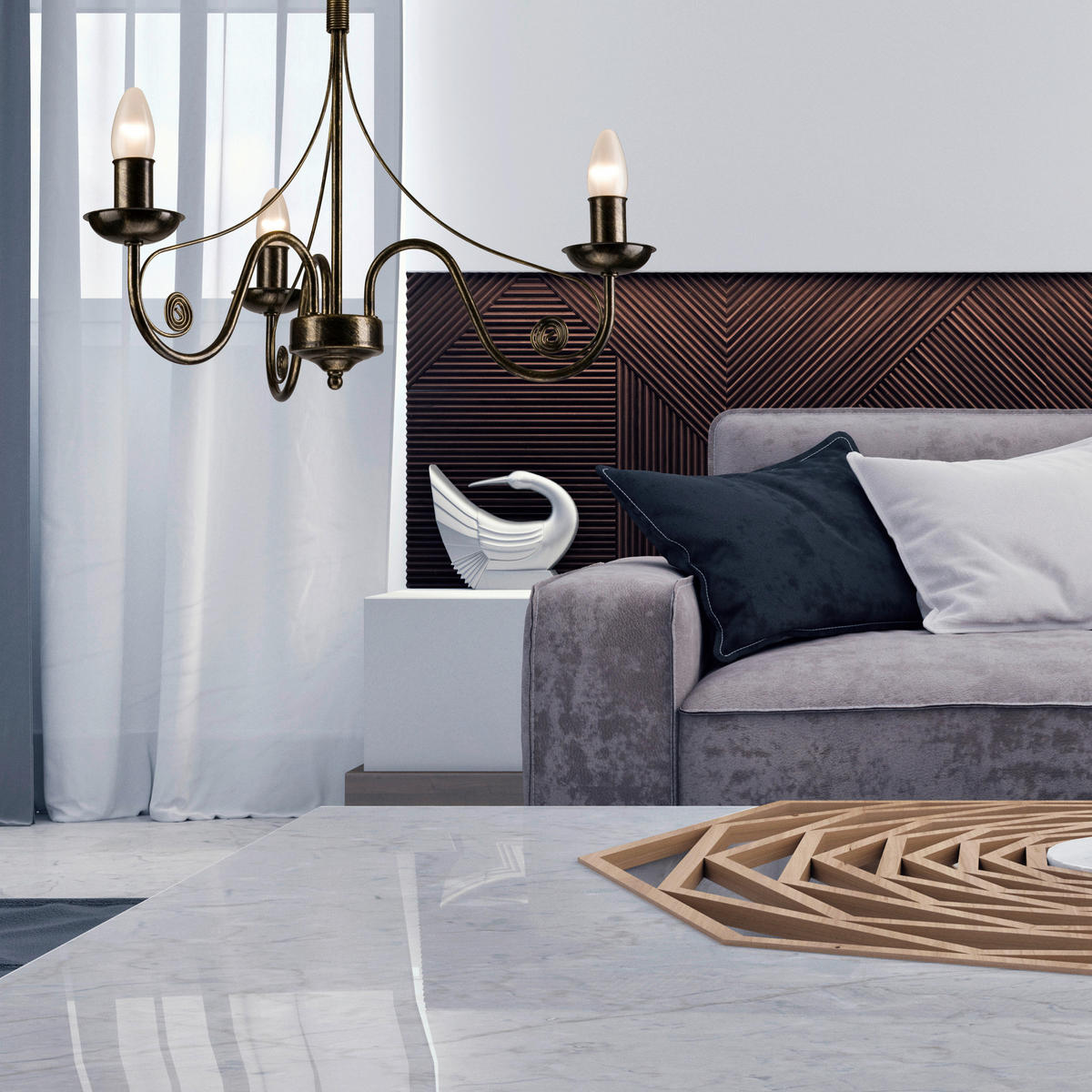 Lamkur Pendelleuchte DONATO 22444 schwarz Stahl H/L: ca. 72x45 cm E14 3 Brennstellen Donato - schwarz (45,00cm) - Lamkur