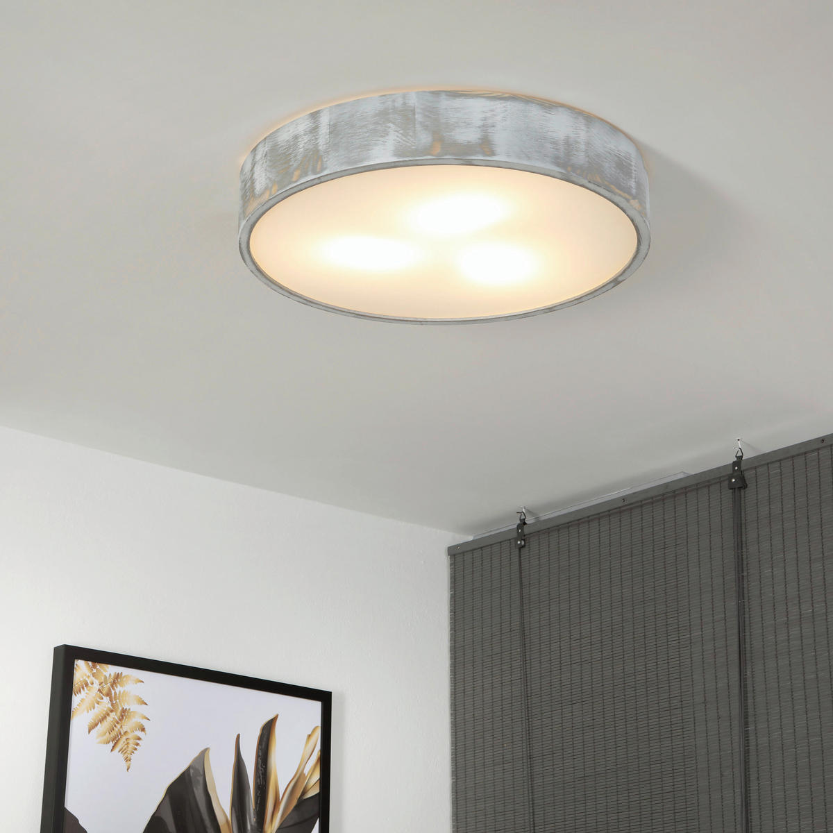 Lamkur Deckenleuchte weiß hellbraun Holz Glas B/H/L: ca. 48,5x12x48,5 cm 3 Brennstellen Eveline - weiß/hellbraun (48,50/48,50/12,00cm) - Lamkur