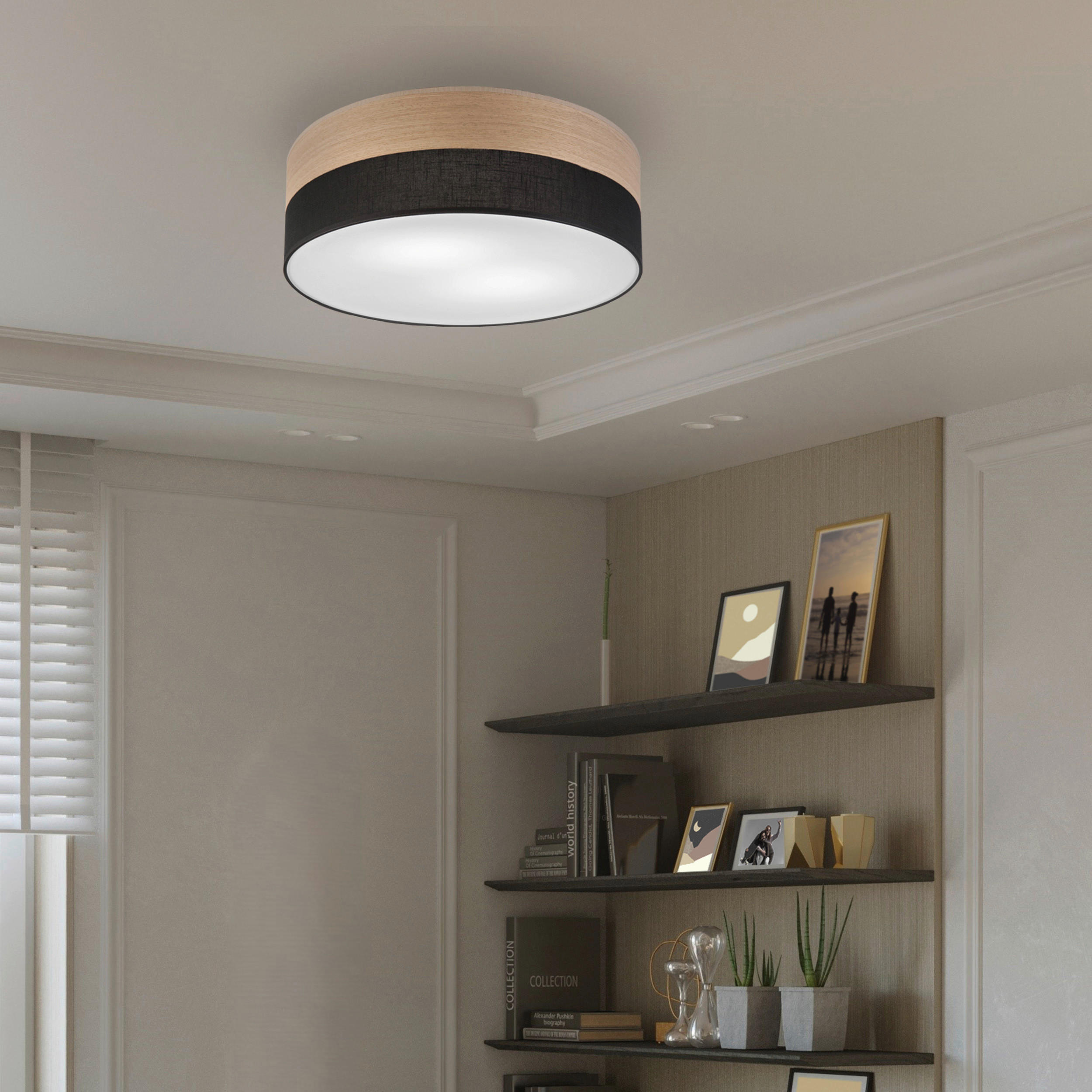 Thumbnail - Lamkur Deckenleuchte Eiche schwarz Holz PVC B/H/L: ca. 45x15x45 cm E27 2 Brennstellen