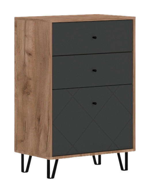 Kommode BILBAO Eiche Tabak Nachbildung anthrazit B/H/T: ca. 63,4x95,5x40 cm BILBAO - Eiche/anthrazit (63,40/95,50/40,00cm) - WIPMEB