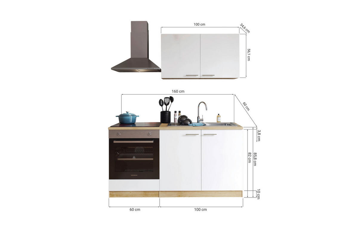 Küchenblock Merle B/H/T: ca. 160x200x60 cm Merle - Eiche/weiß (160,00/200,00/60,00cm) - Respekta