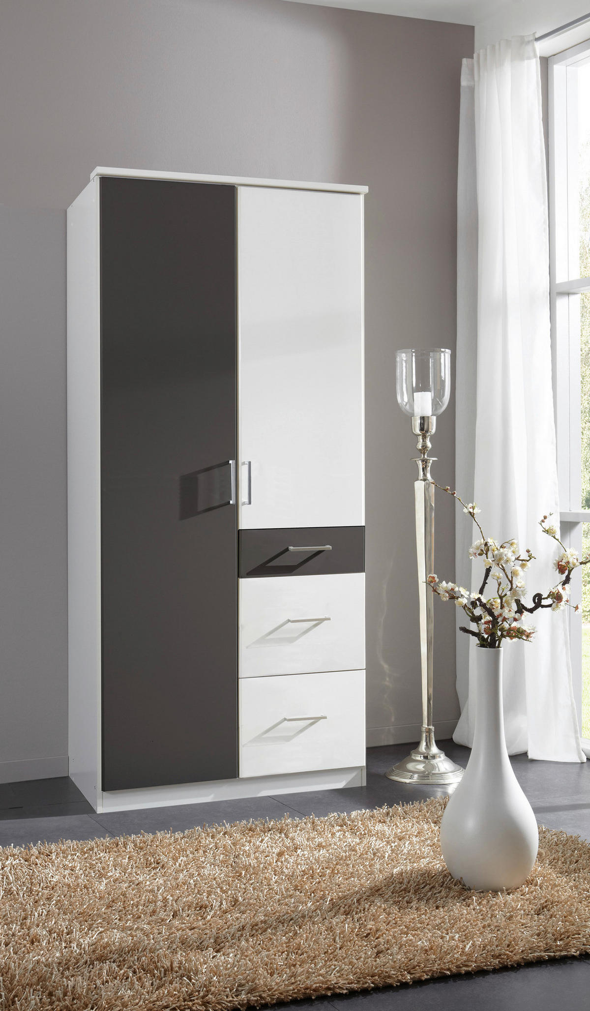 Kleiderschrank Click Alpinweiß Graphit B/H/T: ca. 90x199x58 cm Click - Alpinweiß/Graphit (90,00/199,00/58,00cm)