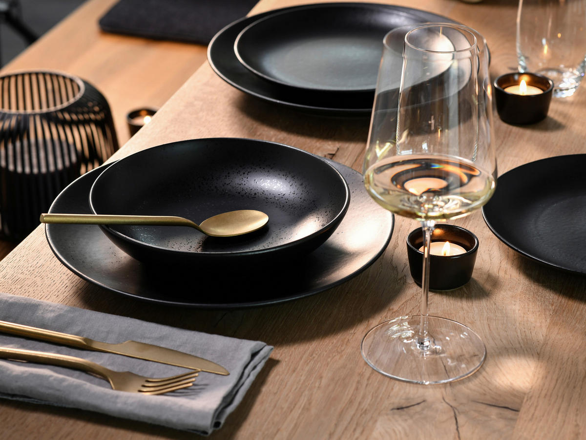 CreaTable Tafelservice Magic Black schwarz Steinzeug 12 tlg. Magic Black - schwarz - CreaTable