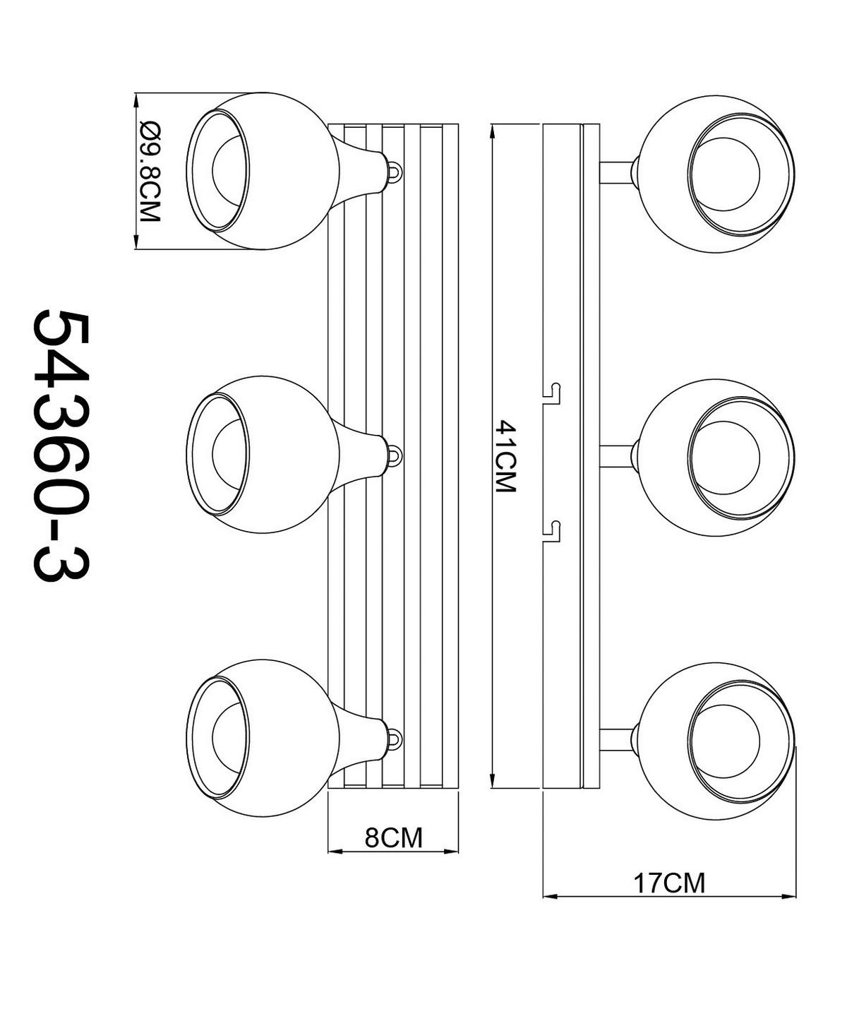 GLOBO Strahler schwarz Chrom Glas Metall B/H/L: ca. 14x22,5x23 cm E14 3 Brennstellen Strahler-Frosta - schwarz/Chrom (23,00/14,00/22,50cm) - GLOBO