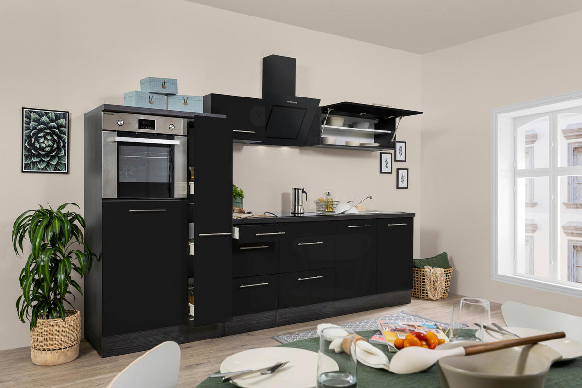 Respekta Küchenblock Amanda schwarz Hochglanz B/H/T: ca. 300x200x60 cm Amanda - schwarz/Edelstahloptik (300,00/200,00/60,00cm) - Respekta