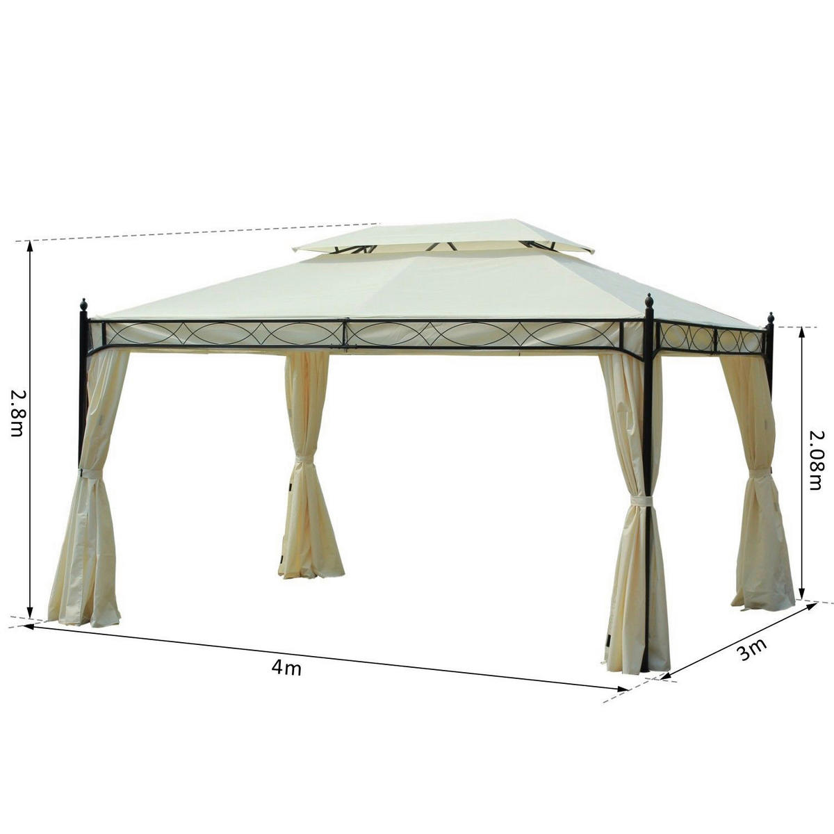 Outsunny Pavillon creme Metall B/H/L: ca. 300x280x400 cm Luxus_Pavillon_mit_Doppeldach - creme/schwarz (400,00/300,00/280,00cm) - Outsunny
