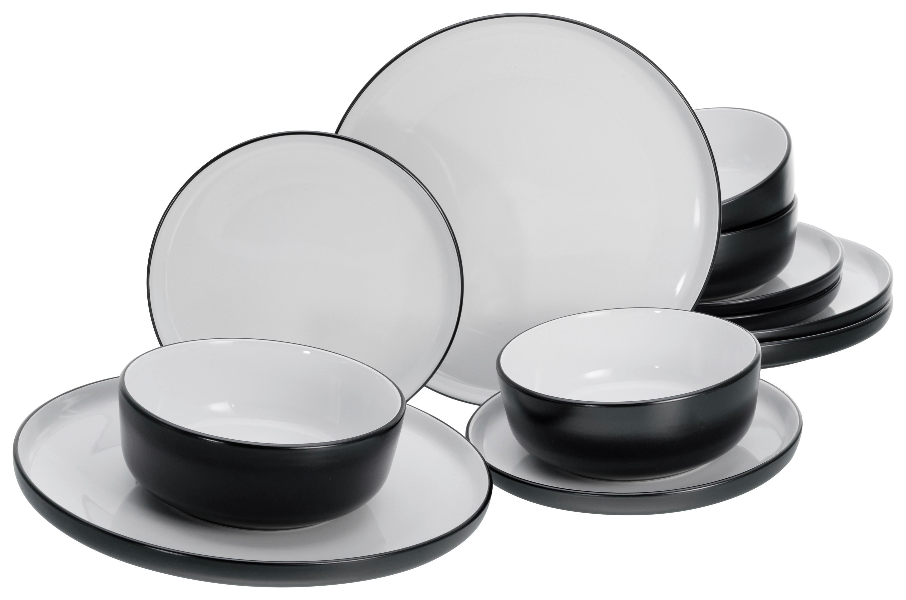 CreaTable Tafelservice Nordic weiß Steinzeug 12 tlg. Nordic - weiß/schwarz - CreaTable