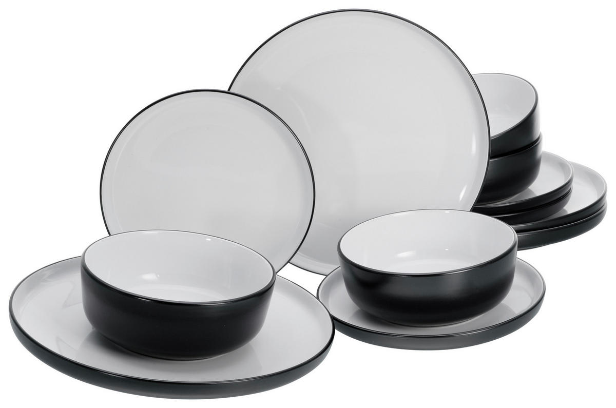 CreaTable Tafelservice Nordic weiß Steinzeug 12 tlg. Nordic - weiß/schwarz - CreaTable
