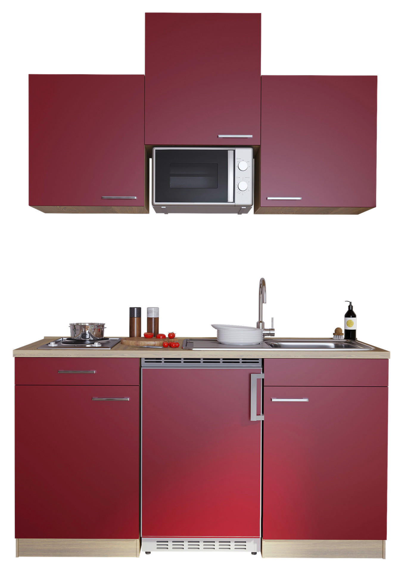 Respekta Singleküche Economy rot matt B/H/T: ca. 150x200x60 cm Economy - Eiche/rot (150,00/200,00/60,00cm) - Respekta