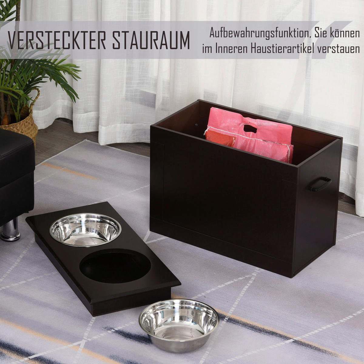 PawHut Futternapf braun MDF B/H/L: ca. 60x41x30 cm Futternapf - braun (30,00/60,00/41,00cm) - PawHut