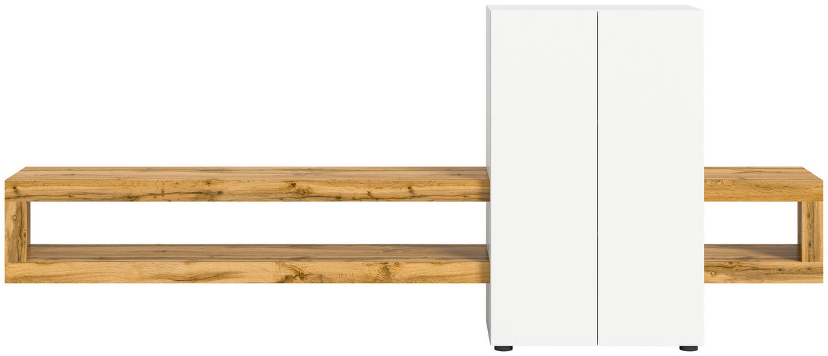 Wohnwand Samba weiß Eiche Wotan Nachbildung B/H/T: ca. 270x112x35 cm Samba - Eiche/weiß (270,00/112,00/35,00cm) - xonox.home