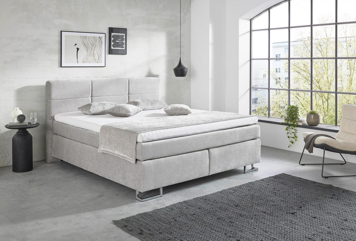 Boxspringbett Nairobi hellgrau Liegefläche B/L: ca. 180x200 cm Nairobi - hellgrau/Chrom (191,00/111,00/210,00cm)