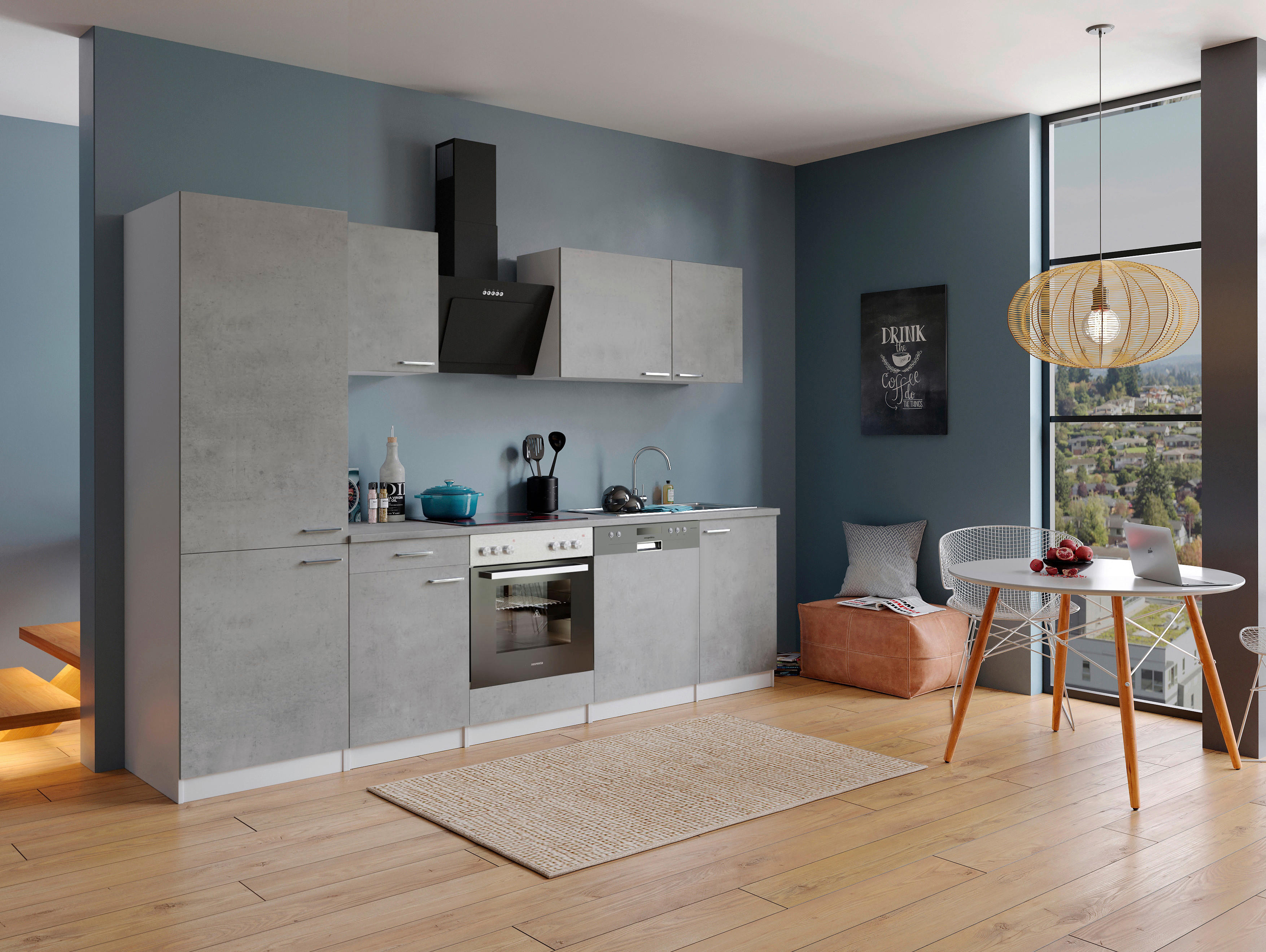 Respekta Küchenblock Malia Beton Optik B/H/T: ca. 280x200x60 cm Malia - Beton/weiß (280,00/200,00/60,00cm) - Respekta