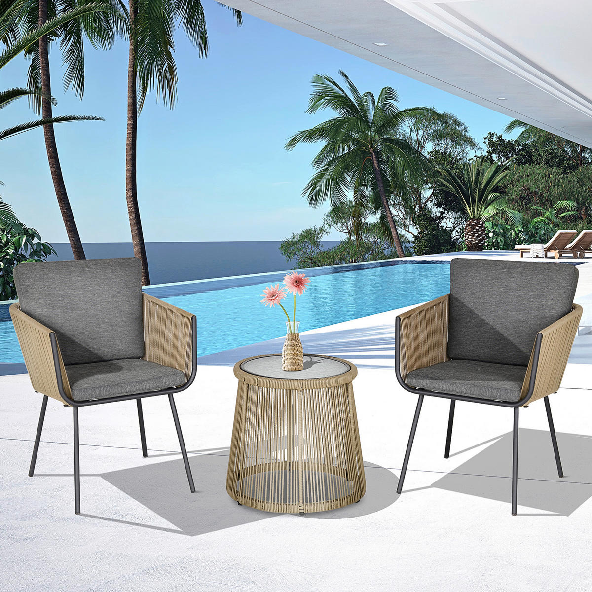 Outsunny Sitzgruppe grau Polyester B/H/L: ca. 60x60x67 cm Rattan_Gartenmöbel-Set - grau (67,00/60,00/60,00cm) - Outsunny