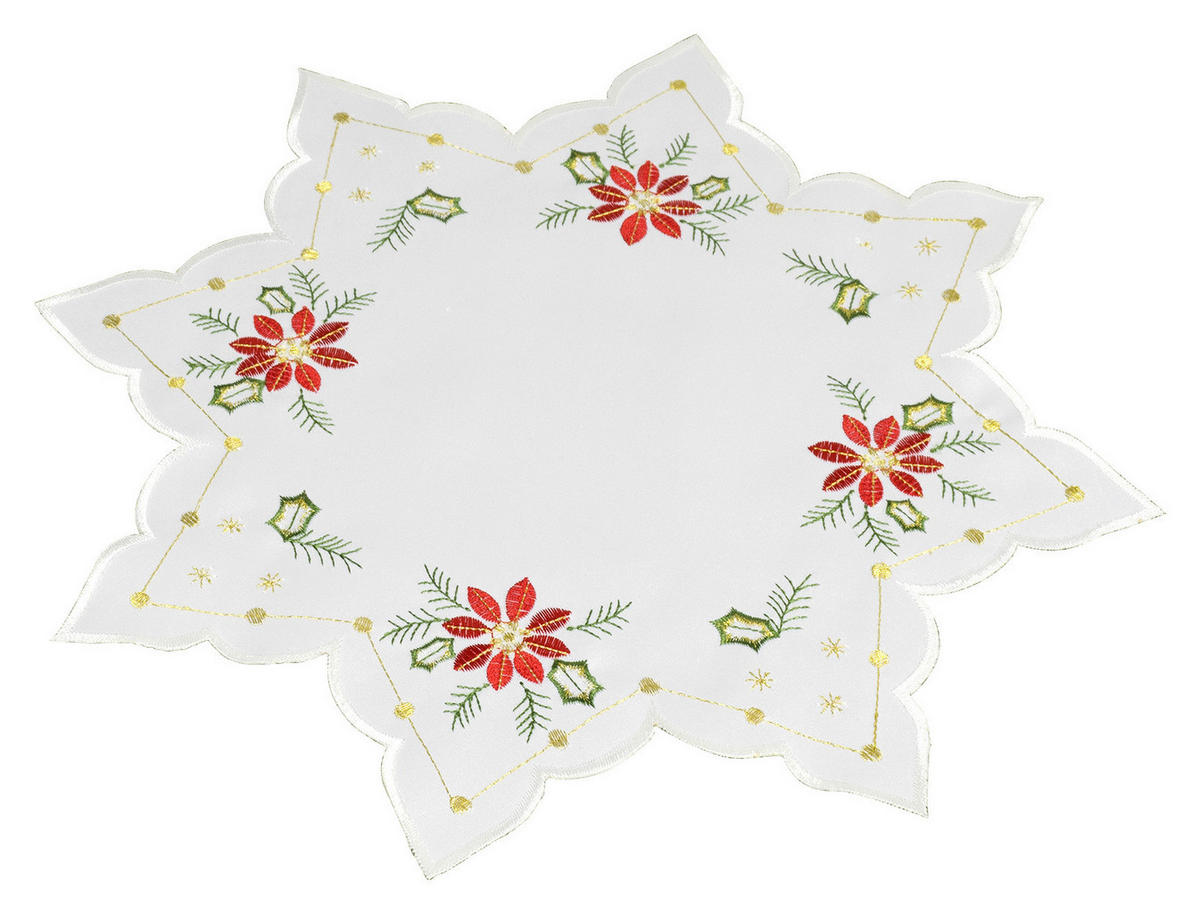 Deckchen Sterndeckchen Blüte 40cm rund creme - creme/rot (40,00cm)