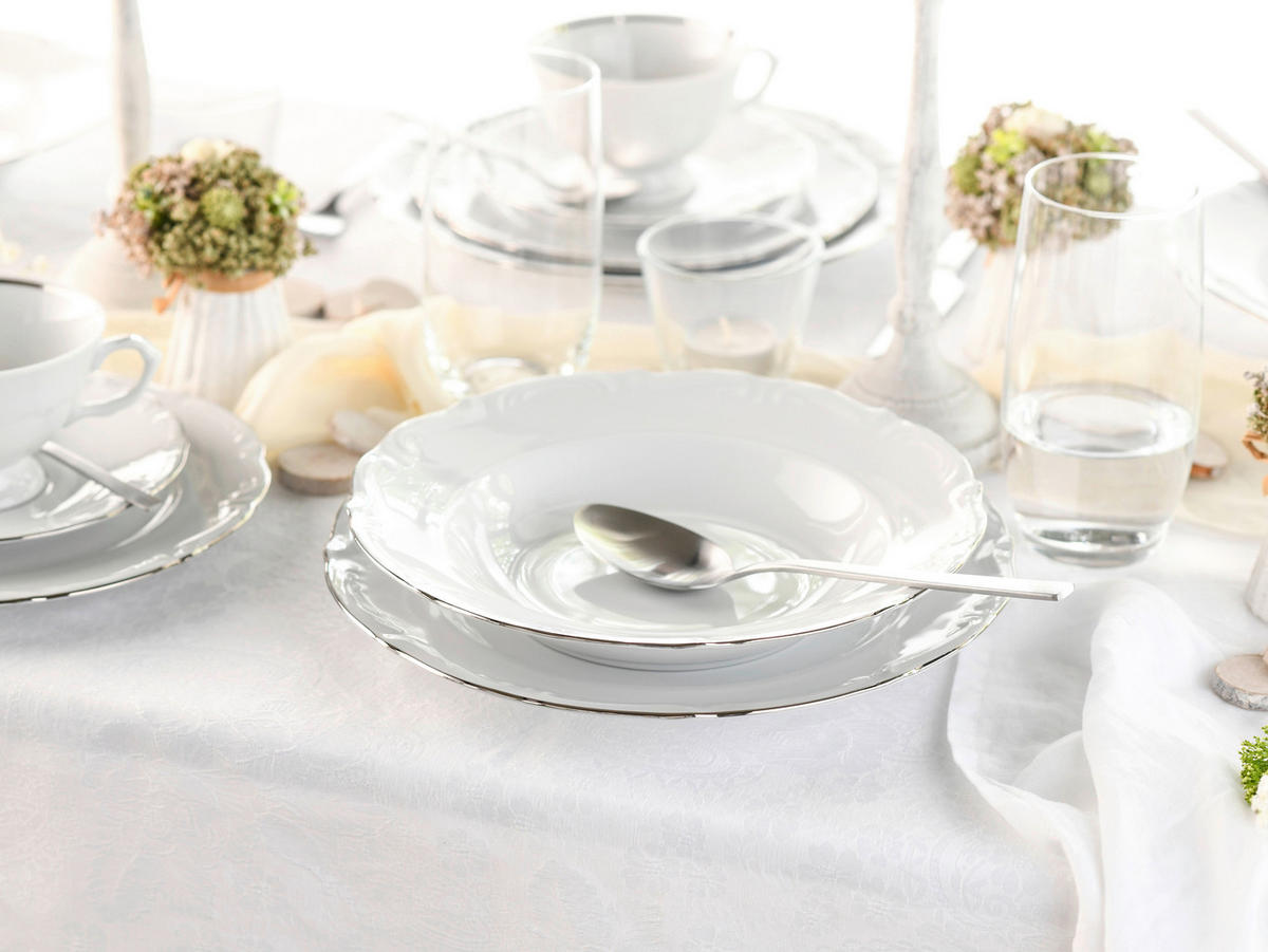 CreaTable Tafelservice Maria Theresia platin Porzellan 30 tlg. Maria Theresia - platin (44,00/28,00/33,00cm) - CreaTable
