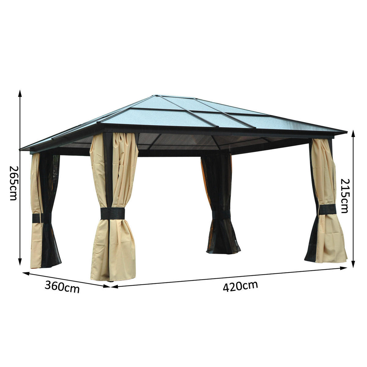 Outsunny Pavillon braun Aluminium B/H/L: ca. 360x265x420 cm Gartenpavillon - braun/beige (420,00/360,00/265,00cm) - Outsunny
