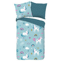 Baumwoll Bettwäsche Snowycorn Flanell Snowycorn - blau (135,00/200,00cm) - Good Morning
