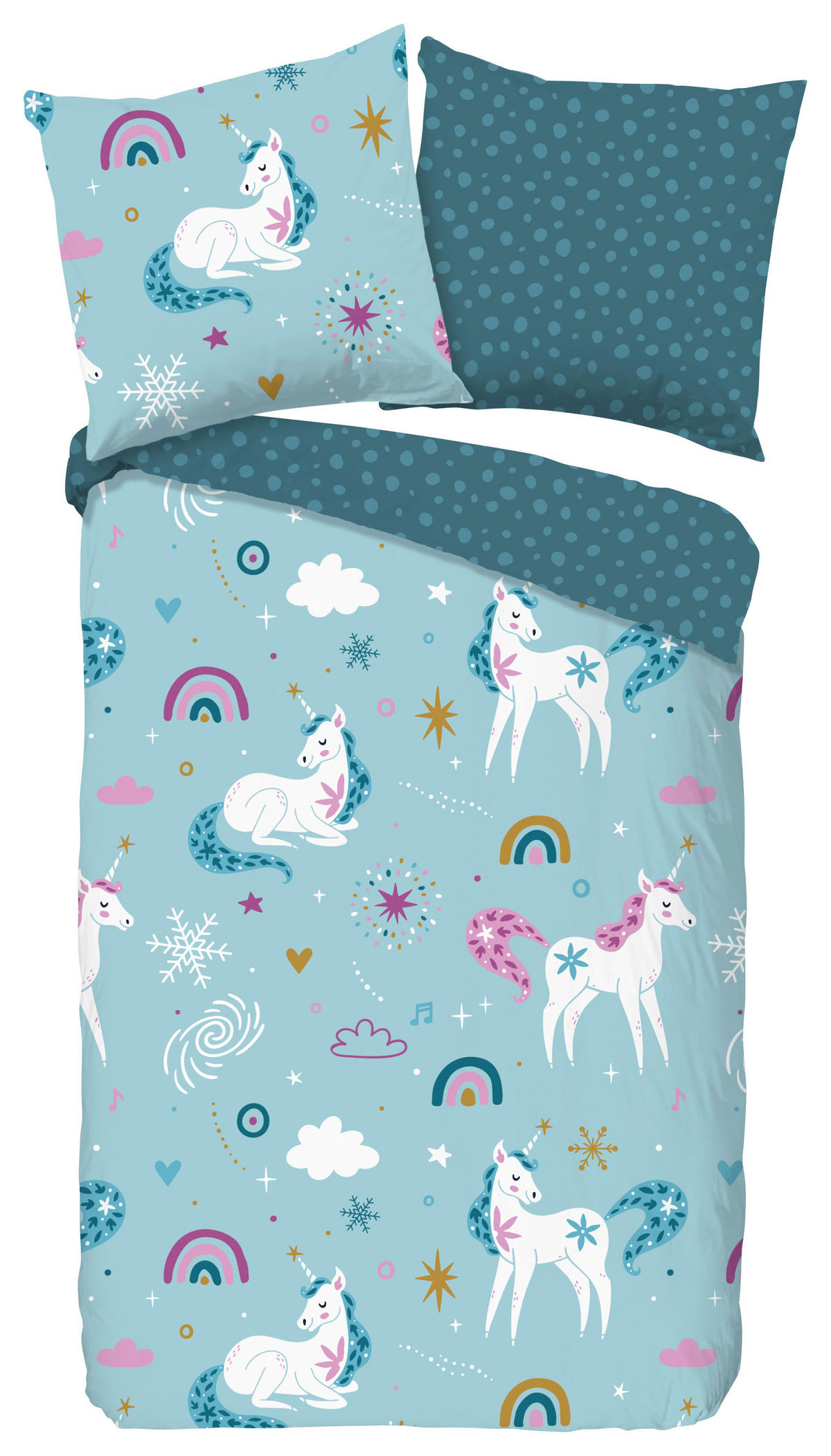 Baumwoll Bettwäsche Snowycorn Flanell Snowycorn - blau (135,00/200,00cm) - Good Morning