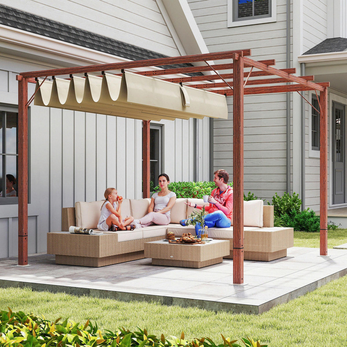 Outsunny Pergola natur Aluminium B/H/L: ca. 296x232x299 cm Pergola - natur (299,00/296,00/232,00cm) - Outsunny