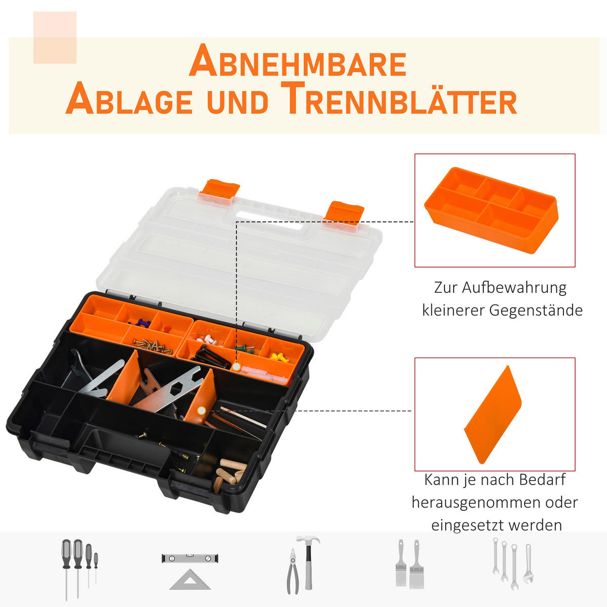 B/H/L: ca. 22,5x28,7x5,5 cm Werkzeugkasten - orange/schwarz (5,50/22,50/28,70cm) - DURHAND