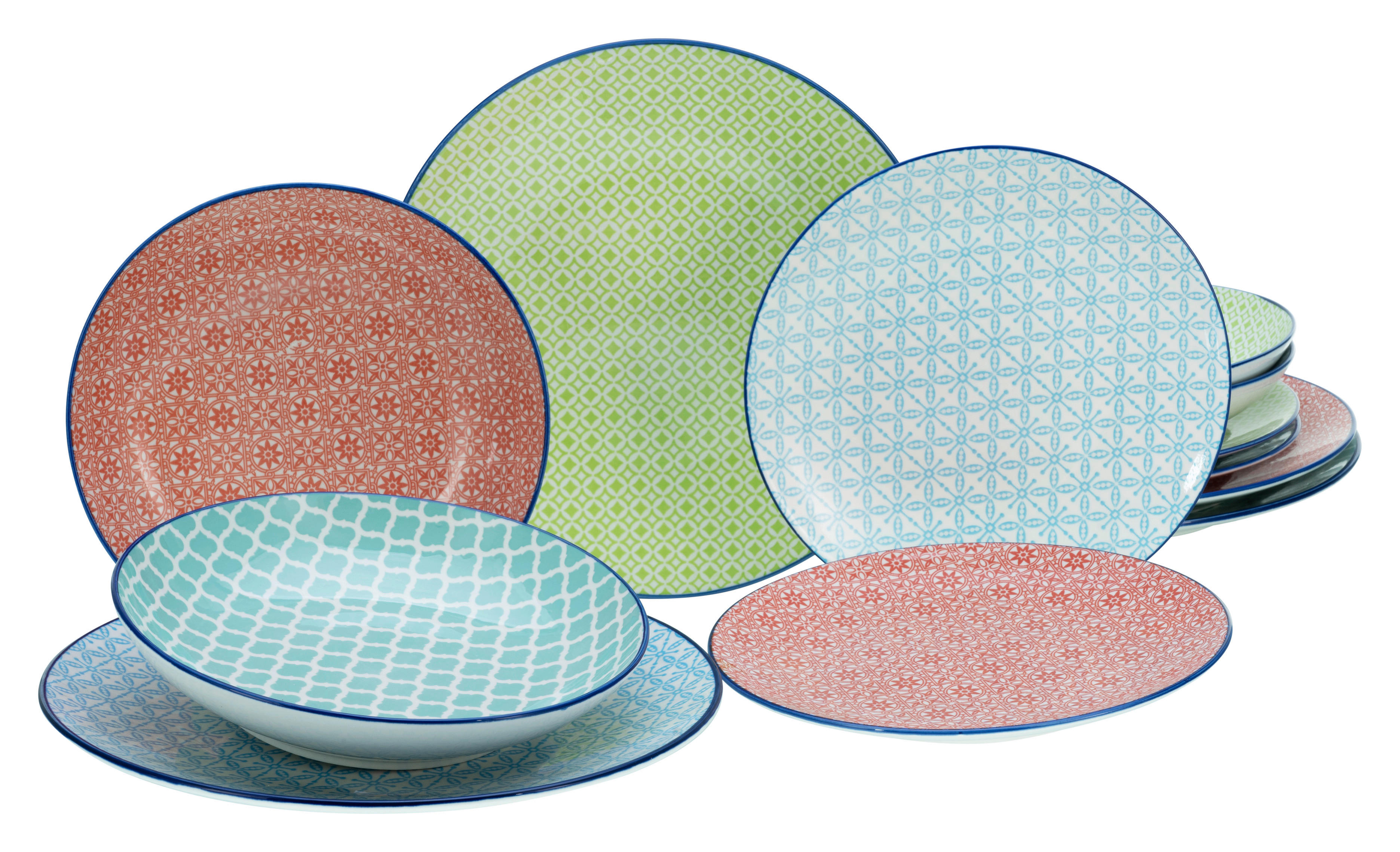 CreaTable Tafelservice Mediterran multicolor Steinzeug 12 tlg. Mediterran - multicolor - CreaTable