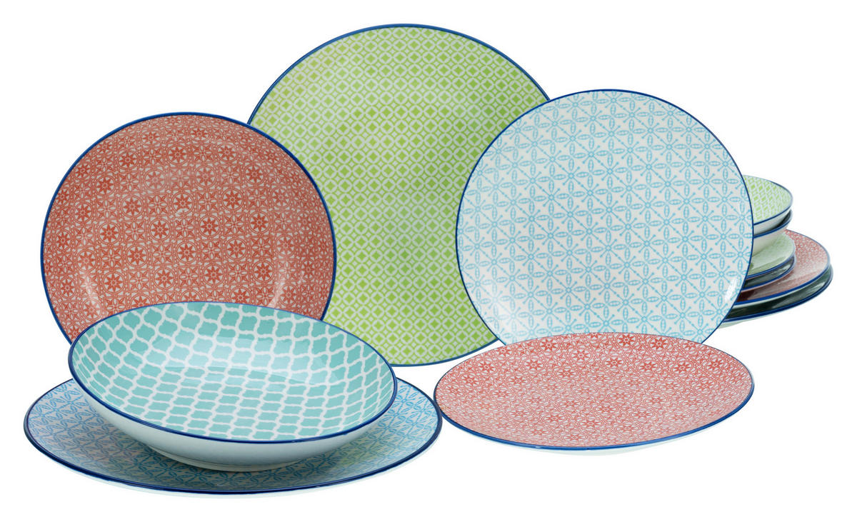 CreaTable Tafelservice Mediterran multicolor Steinzeug 12 tlg. Mediterran - multicolor - CreaTable