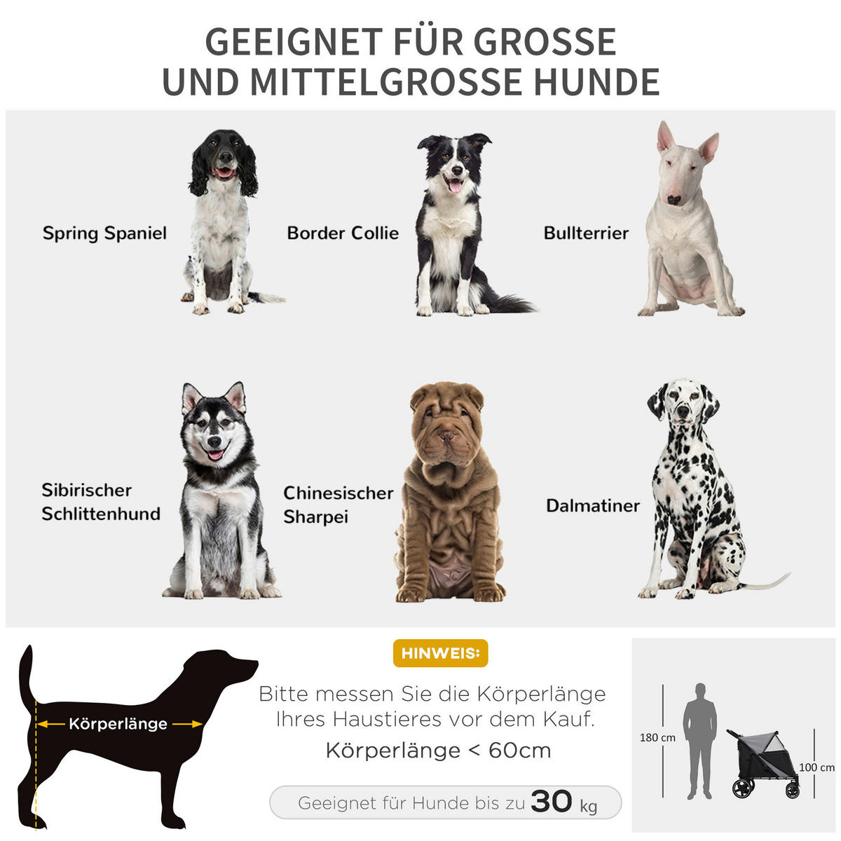 PawHut Hunde-Zubehör grau Edelstahl B/H/L: ca. 65x112x100 cm Hundwagen - grau (100,00/65,00/112,00cm) - PawHut