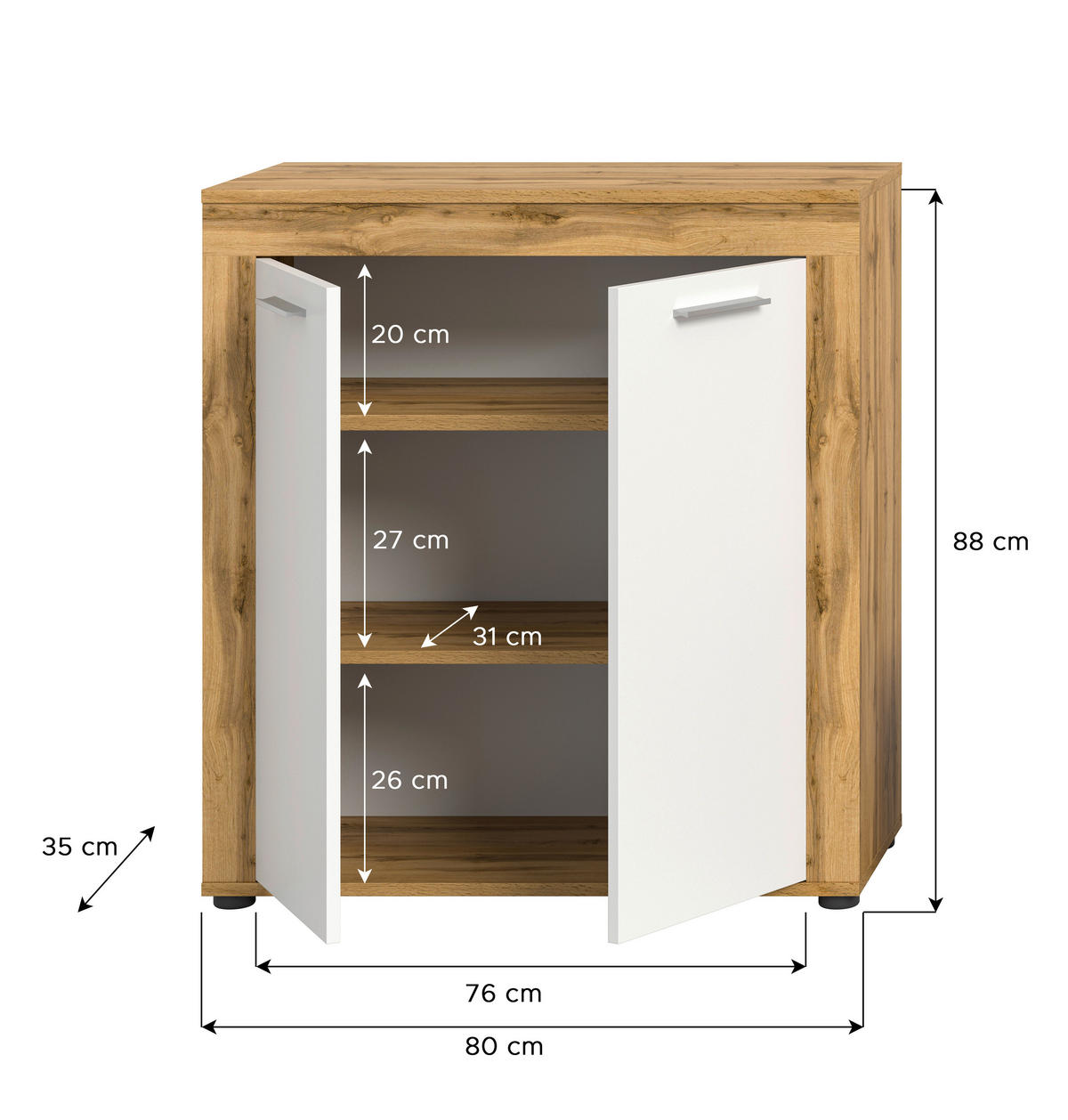 Highboard Jam Eiche Wotan Nachbildung weiß B/H/T: ca. 80x88x35 cm Jam - Eiche/weiß (80,00/88,00/35,00cm) - xonox.home