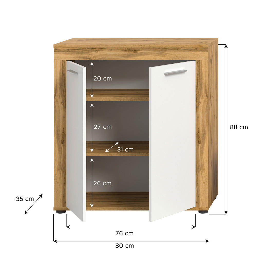 Thumbnail - Highboard Jam Eiche Wotan Nachbildung weiß B/H/T: ca. 80x88x35 cm