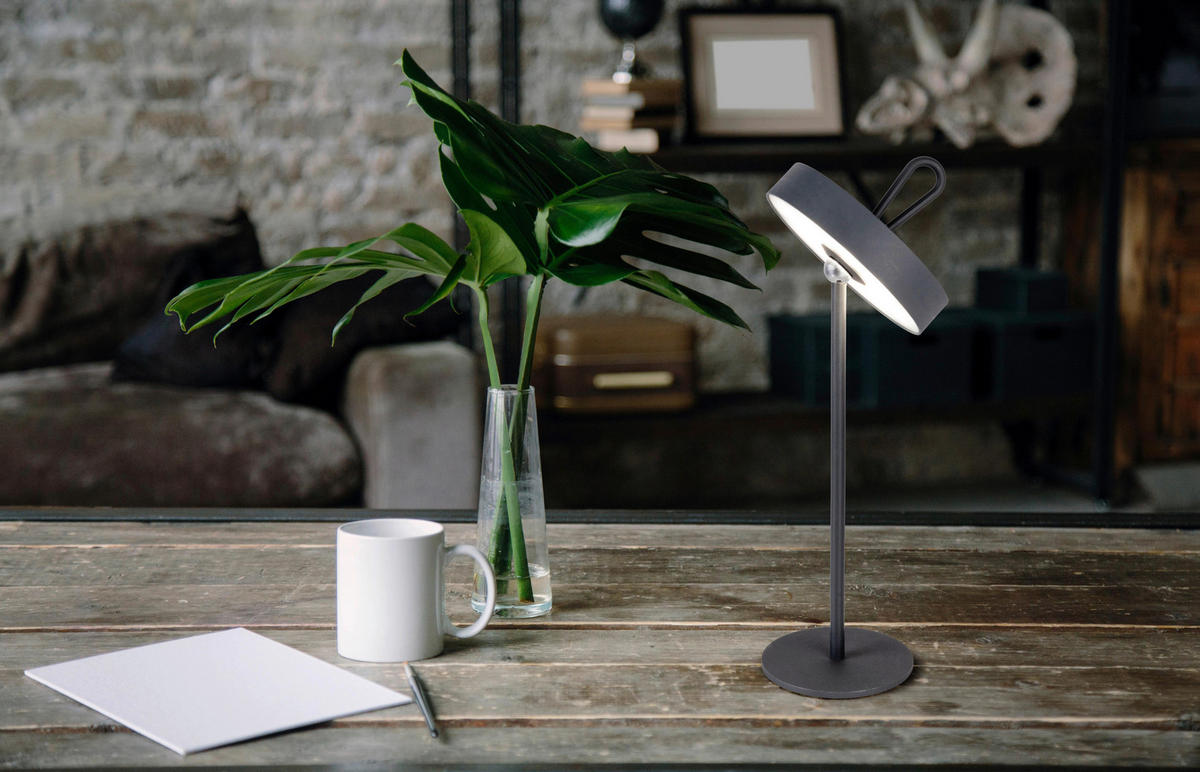 Näve Leuchten LED-Tischleuchte grau Kunststoff Metall B/H/T/D: ca. 12,5x35x12,5x12,5 cm ELLA - grau (12,50/35,00/12,50cm) - Näve Leuchten