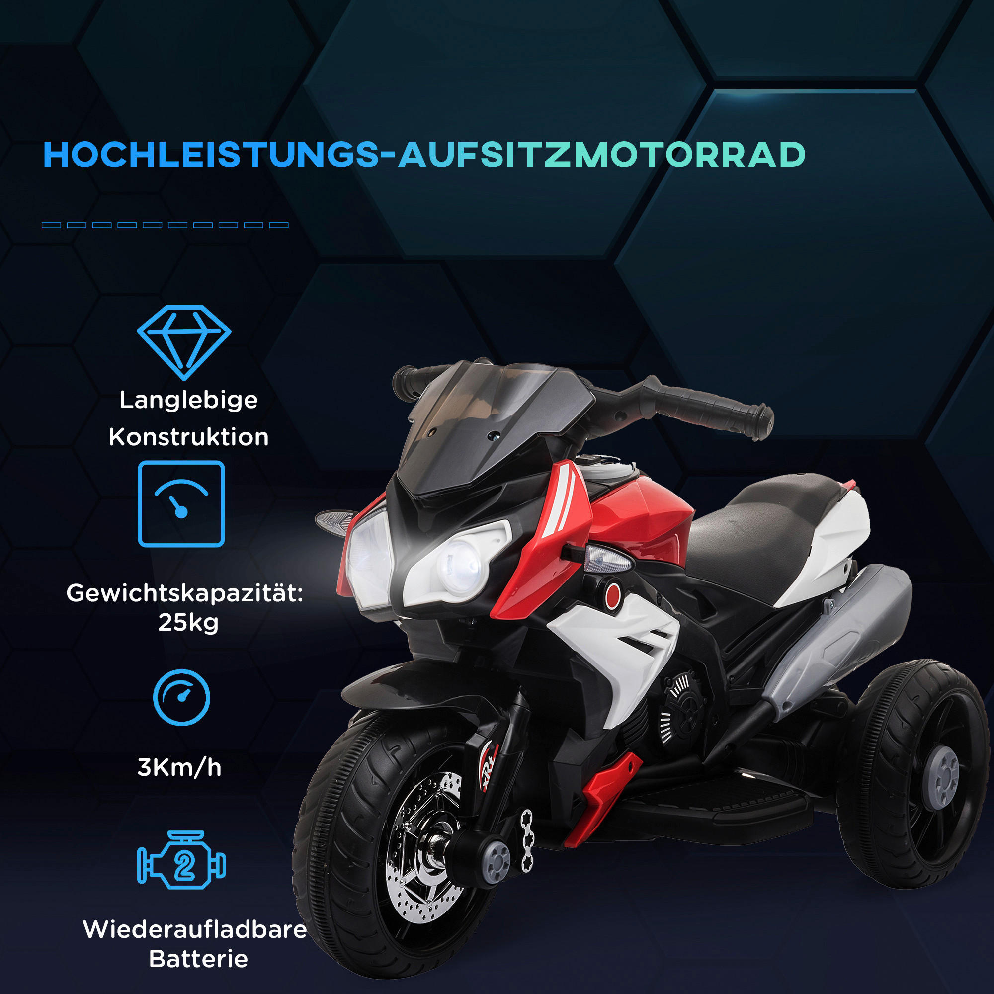 HOMCOM Kinder-Elektromotorrad rot B/H/L: ca. 42x52x86 cm Kinder-Elektromotorrad - rot/schwarz (86,00/42,00/52,00cm) - HOMCOM